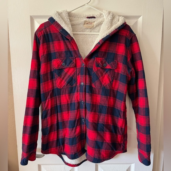 Boston‎ Traders Plaid Hooded Sherpa Jacket Size Medium - Picture 1 of 6